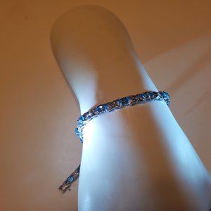 Genuine 14K Blue Topaz & Diamond  Bracelet